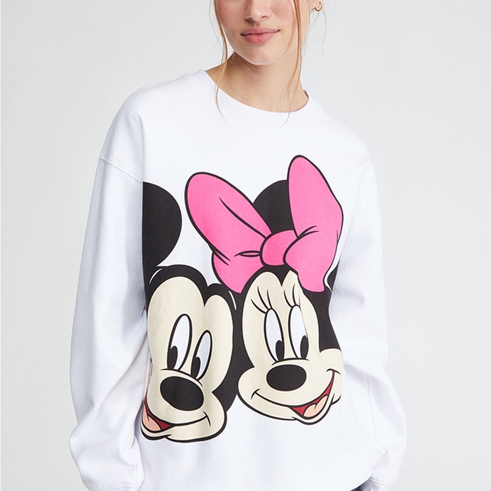 White Minnie & Mickey Graphic Sweatshirt - Pink Bow
